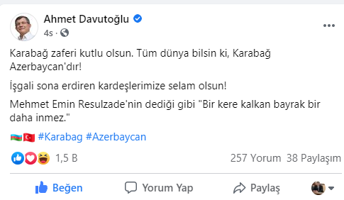 Bütün dünya bilsin ki, Qarabağ Azərbaycandır! - Əhməd Davudoğlu